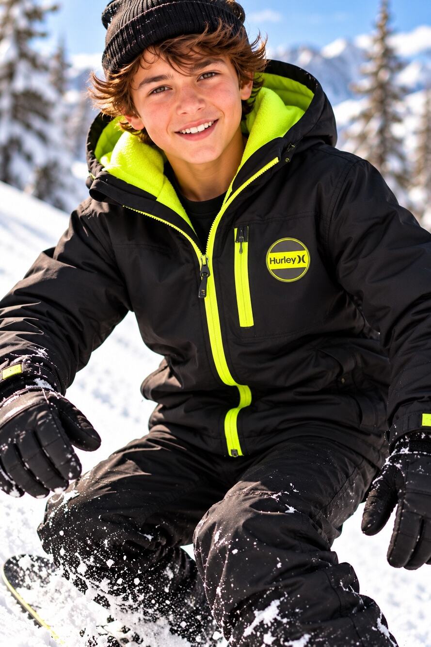 Hurley Boys L 14/16 Black Neon Fleece Lined Hooded Jacket